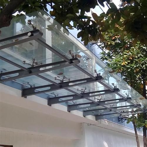 别墅露台雨篷阳光棚商铺大门透明顶棚钢结构牛腿夹胶钢化玻璃雨棚