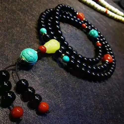 天然印尼黑金料精品原色椰蒂108颗佛珠手串菩提子项链佛珠男女 桶珠