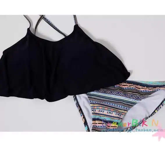 bikini游泳衣女夏分体式两件套运动荷叶边三角比基尼性感沙滩度假