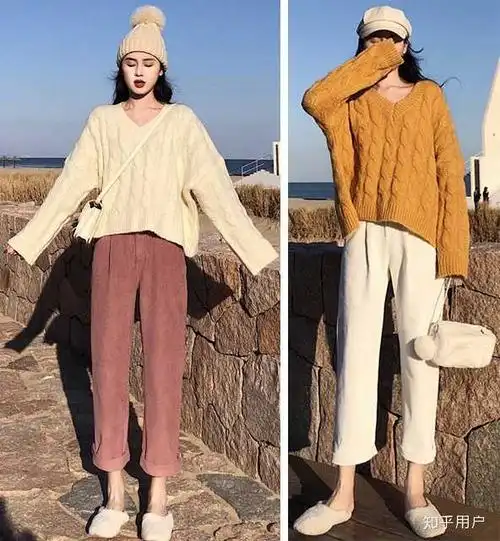 在秋冬季节,用毛呢萝卜裤搭配毛衣绝对是很潮的装扮啊.