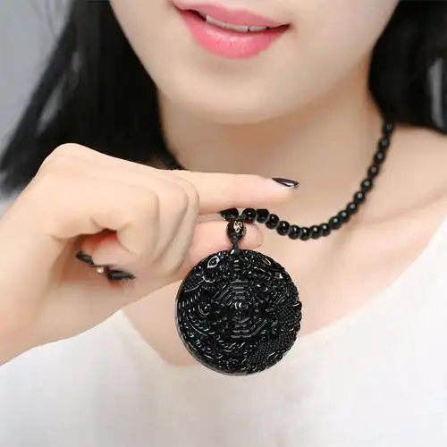 绿幽灵吊坠 女款_黑曜石龙凤八卦项链水晶吊坠转运招财辟邪男女款饰品