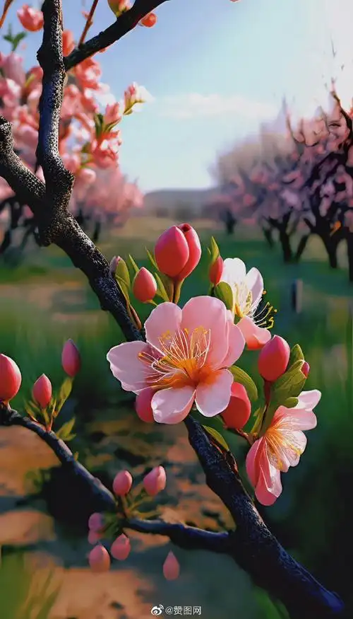 桃花壁纸##日照金山下的林芝桃花