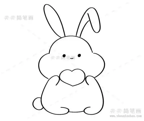 坐在方框上的简笔画兔子