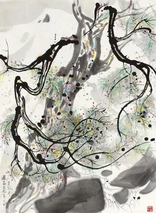 《玉龙松》| 吴冠中 1988年《紫藤》| 吴冠中 1991年亦油画,亦水墨,亦