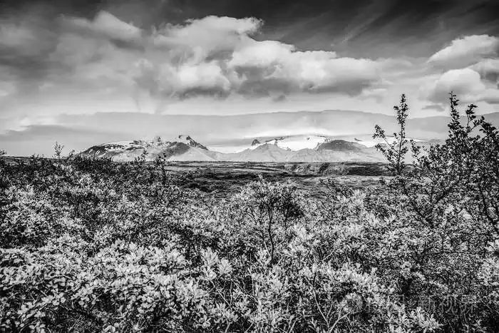 美丽的冰岛自然风景风景.黑白照片