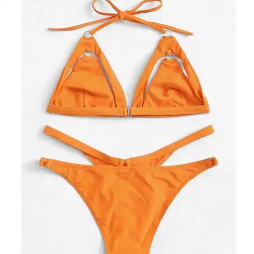 橙色莱卡透明泳装性感时尚微型比基尼为女性