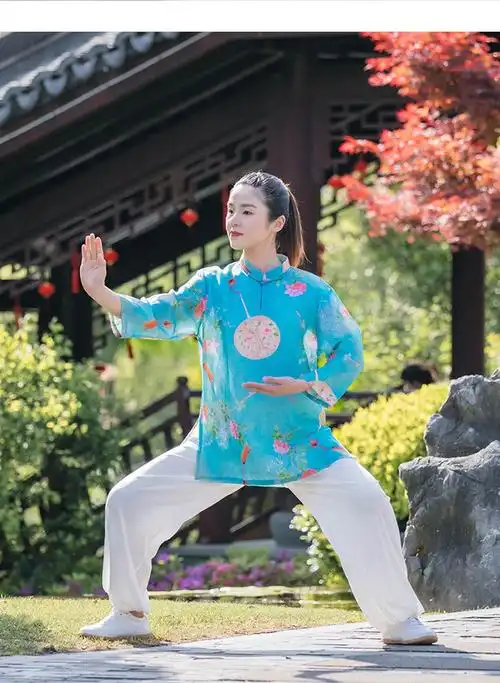 太极服女改良棉麻太极拳练功服夏季女装2022新款休闲苎麻黄色套装上衣