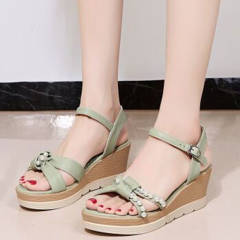 红蜻蜓坡跟夏季坡跟凉鞋女仙女风时尚百搭配裙厚底休闲高跟一字扣女鞋