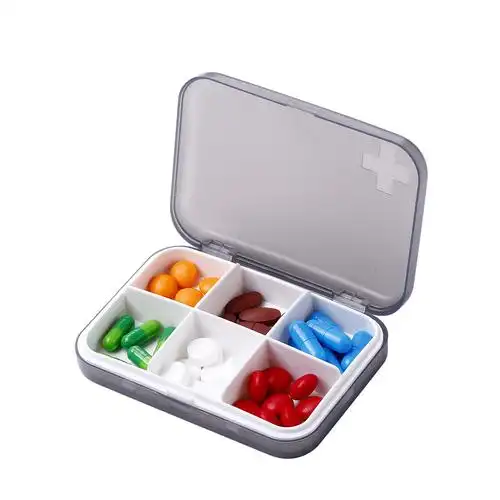 旅行小药盒多格分装便携药盒小巧放药物盒子6格药盒十字小药盒