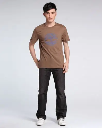 男款咖啡色舒适休闲短袖全棉恤衫