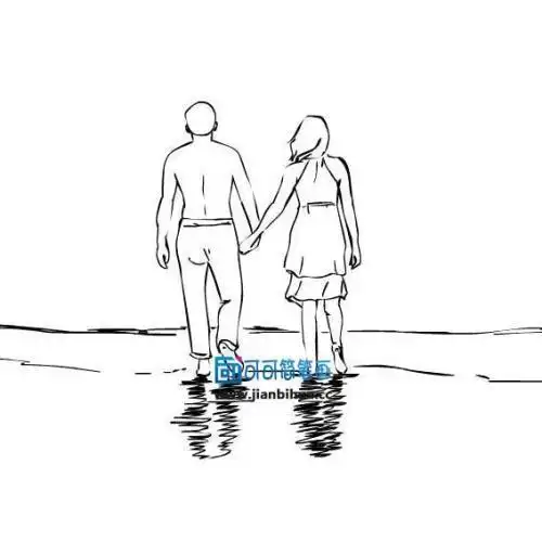 简笔画一男一女分开走男孩和女孩看月亮的简笔画星空下情侣背影简笔画