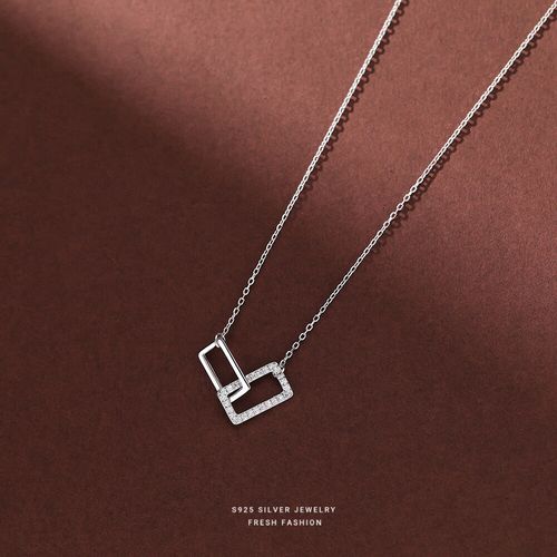 周大古s925银镶钻双回形针项链女生轻奢简约优雅气质百搭吊坠锁骨链