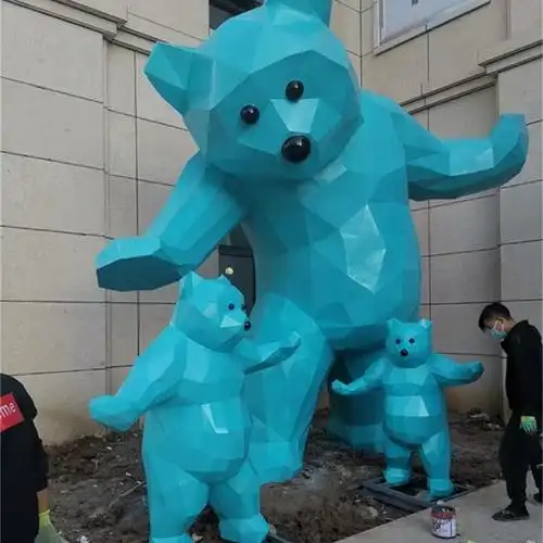不锈钢熊雕塑 公园几何动物熊摆件