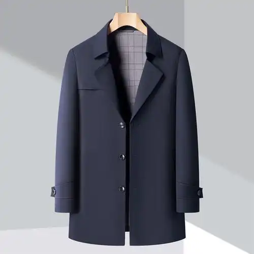 男士中长款桑蚕丝行政风衣2024秋季新款商务休闲防风外套潮流男装