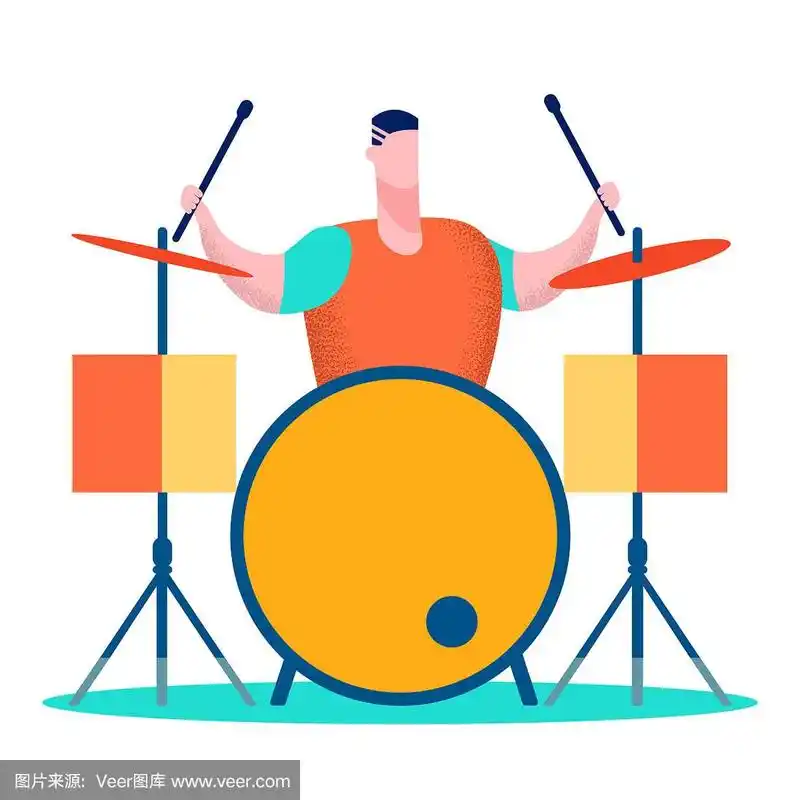 专业鼓手,音乐家平面插图
