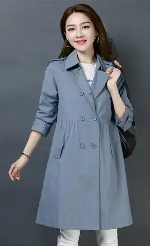 施悦名 风衣女中长款春2019春秋季新款韩版宽松休闲大码女士流行外套a