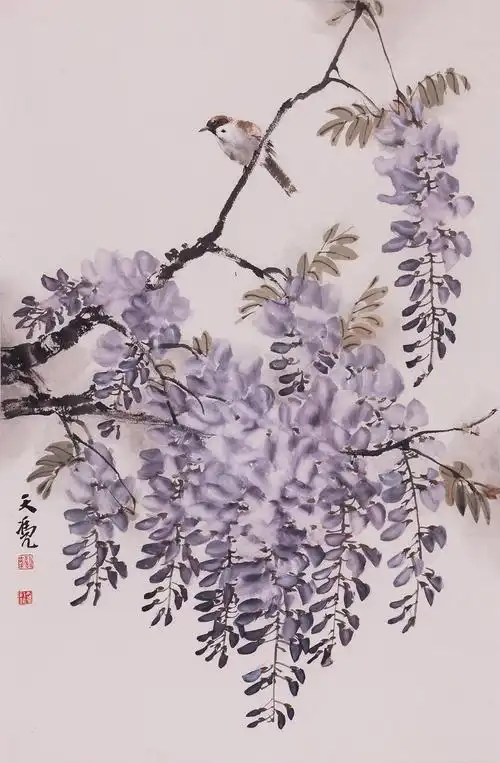 紫藤待晴光-国画-耿天凭-46*69cm-淘艺宝