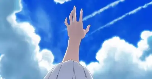 动漫女孩朝天伸出手的动作的图片