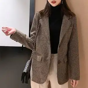 千鸟格格子西装外套女2021新款秋冬ins冷淡风气质小西装内搭上衣