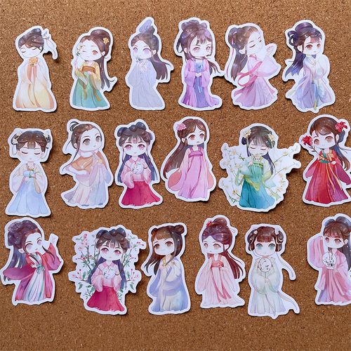 汉服古装美女手帐贴纸可爱卡通q版女孩人物贴画手机壳日记本装饰