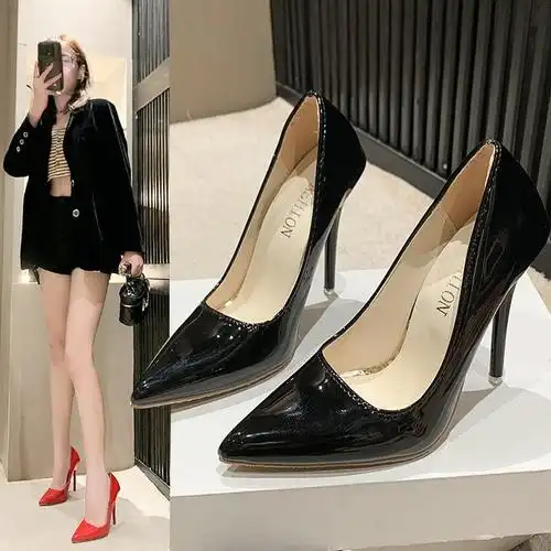 2024春季新款高跟鞋女韩版时尚优雅气质性感尖头漆皮简约浅口细跟