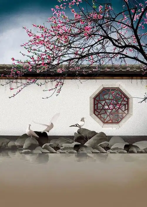 古装直播背景布3d古装直播背景墙古装拍照背景布3d摄影背景家福古风