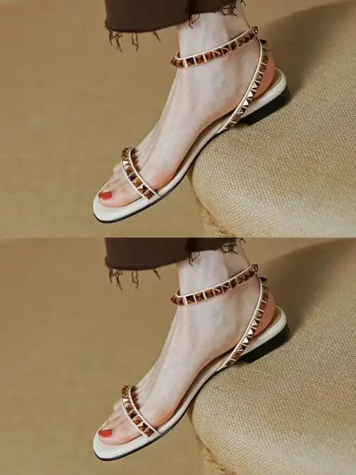 铆钉一字带平底凉鞋