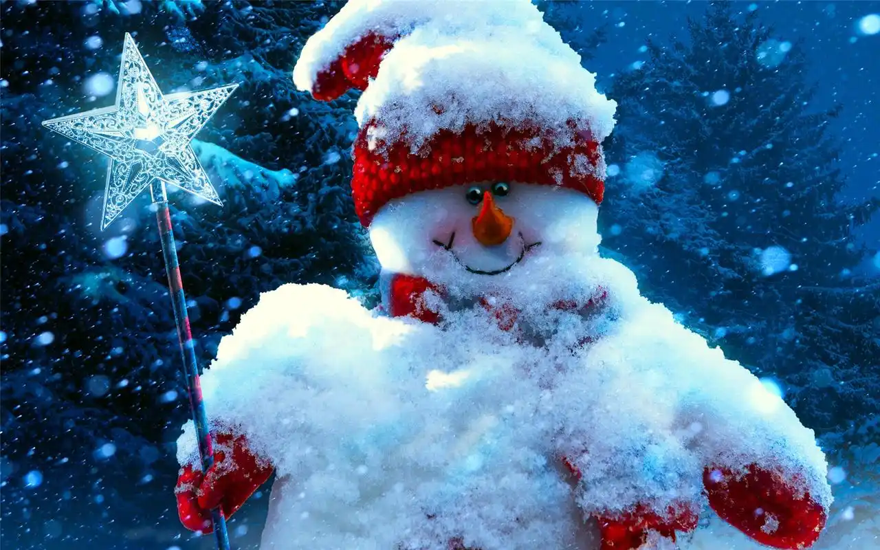 冬季唯美意境呆萌可爱小雪人高清电脑桌面壁纸(1)