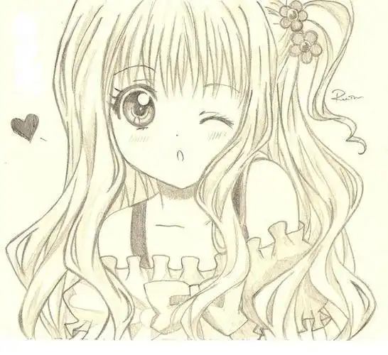 人物线稿涂色稿简笔画电子素材临摹稿动漫q版人物简笔画之长发美女