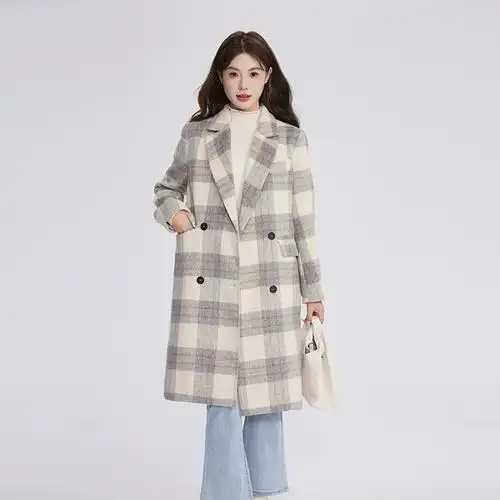 呢子大衣volstagg格子毛呢外套女秋冬韩系休闲高级感气质中长款