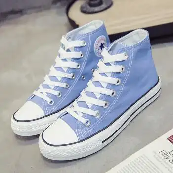 帆布鞋男潮流青春休闲休闲情侣板鞋高邦鞋学生网红鞋子男潮鞋浅蓝色43