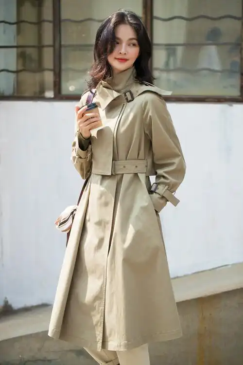 mf时尚设计师棉质中长款风衣女气质百搭外套女