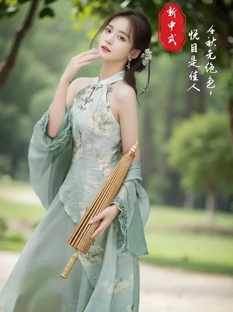 夏日仙气 新中式国风挂脖旗袍.