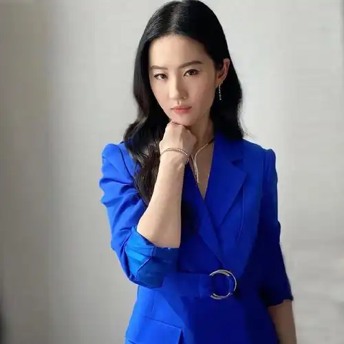 2022春季商务韩版刘亦菲明星同款英伦风修身职业宝蓝色西装套装女