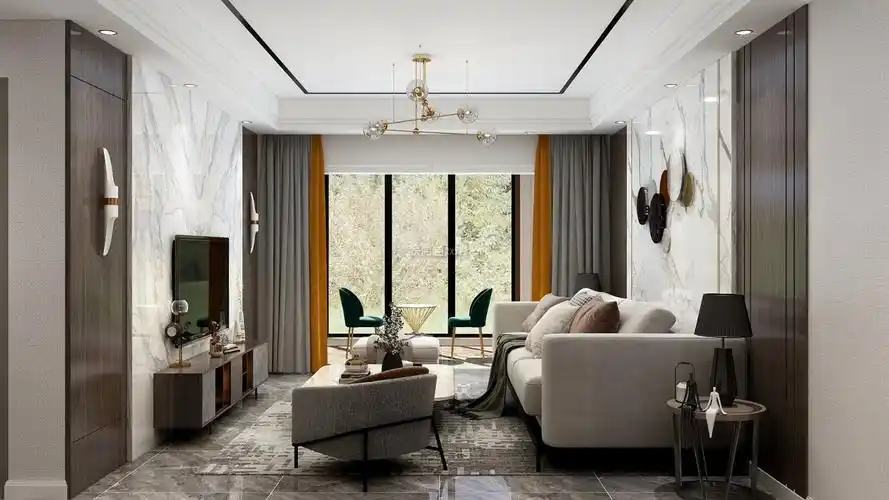 济南盛世中央公馆现代风格125平米设计方案 现代简约客厅装修效果图