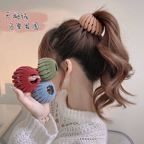懒人鸟巢盘发神器丸子头女发夹天鹅绒面发抓造型盘头抓夹扎头发圈