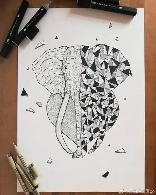 几合动物合集#黑白装饰画##线描##儿童画线描课资料##儿童线描画