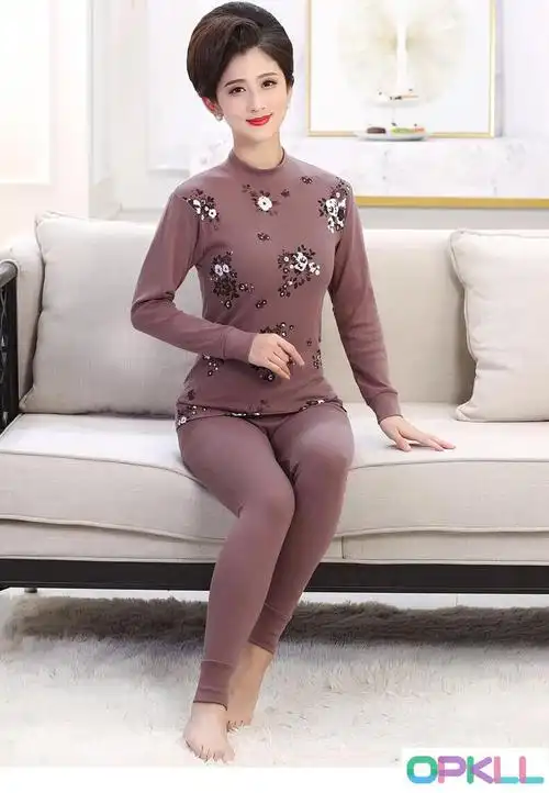 中老年女秋衣秋裤春秋款修身保暖内衣长袖长裤套装女士纯棉老年人高领