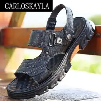 carloskayla大码凉鞋男季休闲沙滩乳胶软底两用凉拖清凉舒适透气柔软