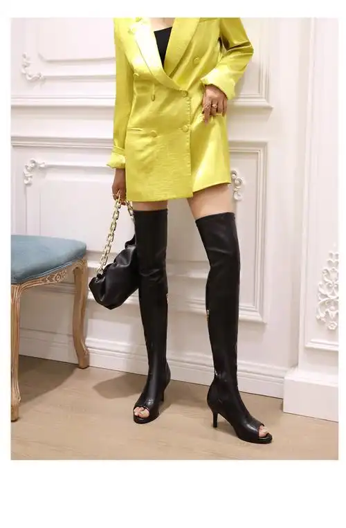 长靴爵士舞高跟鞋露趾鱼嘴漆皮过膝长筒靴女定制大码 升级版白色哑光