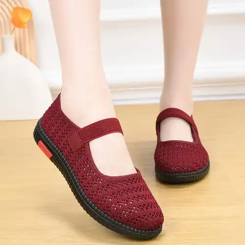 老北京布鞋女夏中老年奶奶透气网面妈妈鞋防滑软底酒店黑色工作鞋