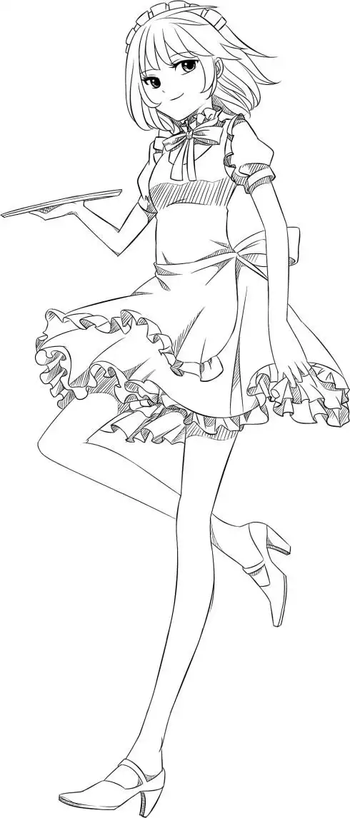 人物线稿黑白动漫素材手绘插画绘画