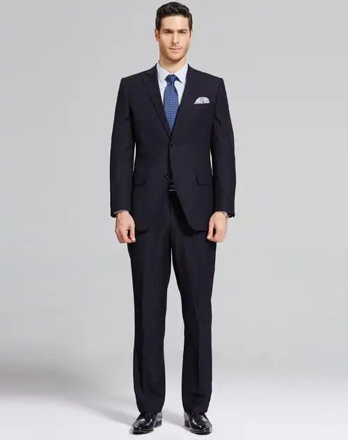 藏青色暗纹竖条纹商务西装