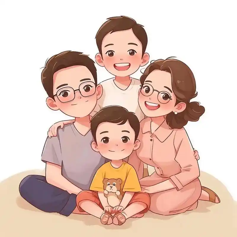 一家四口爸爸妈妈戴眼镜卡通图片 - 抖音