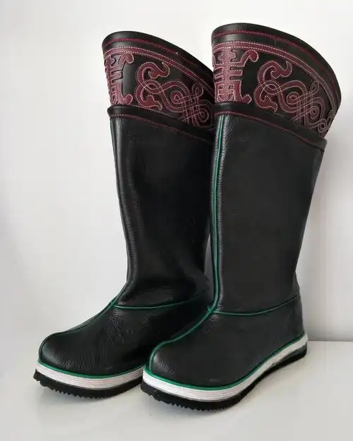热销单靴男_蒙古国纯牛皮单靴马靴蒙靴蒙古元素图腾手工雕花马靴民族