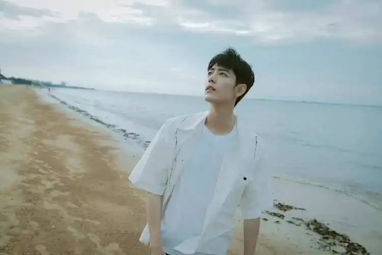 肖战海边氛围感写真白衬衫牛仔裤好清爽