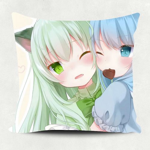猫猫羽雫抱枕猫耳美少女猫娘猫咪蓝发萝莉方形动漫枕头套靠枕靠垫定制