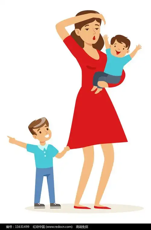 两个娃娃的妈妈免抠图图片_卡通手绘_编号11631499_红动中国