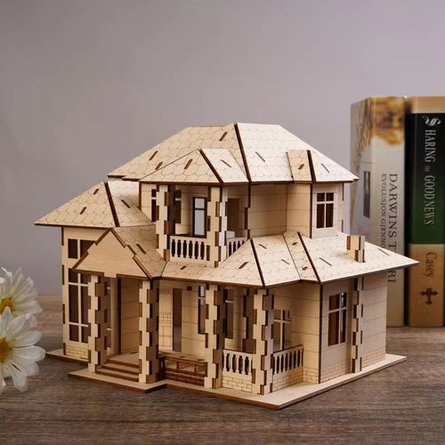 木制diy别墅模型仿真现代欧式拼装房子建筑立体拼图小木屋玩具