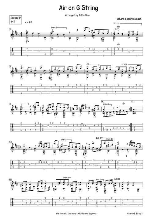 巴赫《g弦上的咏叹调》air on the g string吉他谱1